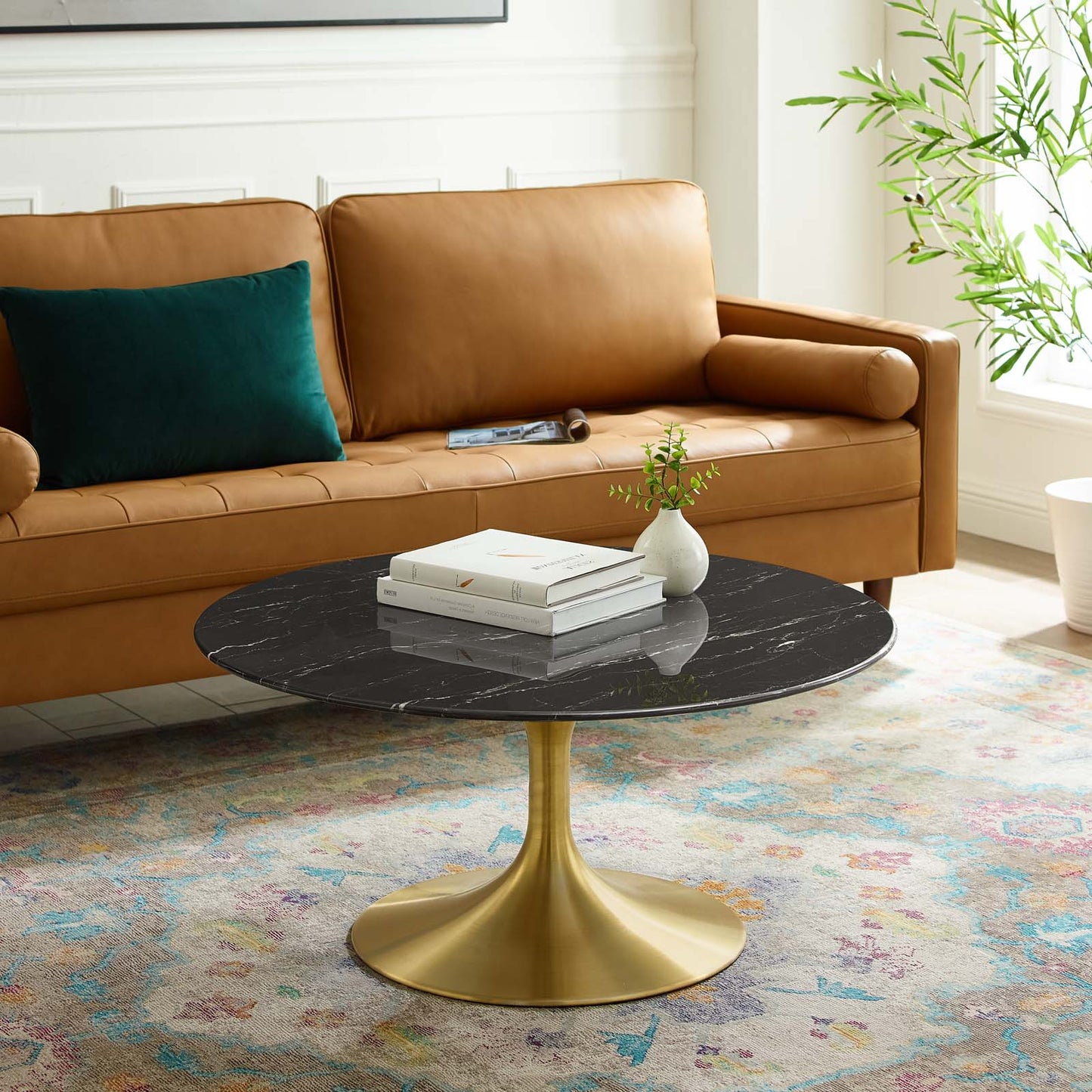Lippa 36" Artificial Marble Coffee Table, Artificial Marble, Metal Steel, Gold Black, 21202