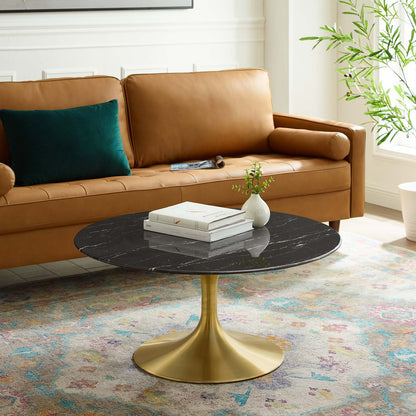 Lippa 36" Artificial Marble Coffee Table, Artificial Marble, Metal Steel, Gold Black, 21202