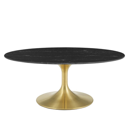 Lippa 42" Oval Artificial Marble Coffee Table, Artificial Marble, Metal Steel, Gold Black, 21203