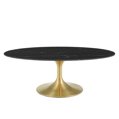 Lippa 48" Oval Artificial Marble Coffee Table, Artificial Marble, Metal Steel, Gold Black, 21204