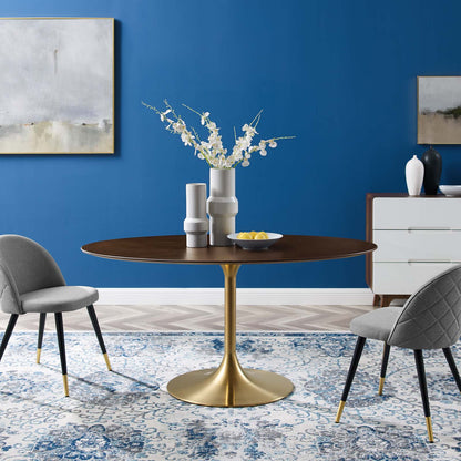 Lippa 60" Oval Wood Dining Table, Wood, Gold Dark Brown Brown Walnut, 21205