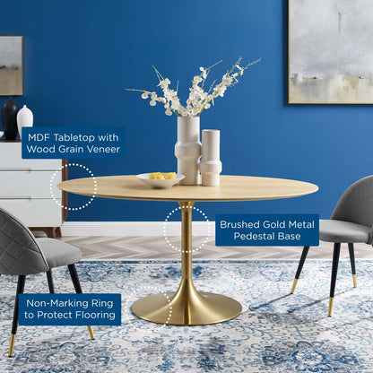 Lippa 60" Oval Wood Dining Table, Wood, Gold Brown Natural, 21206