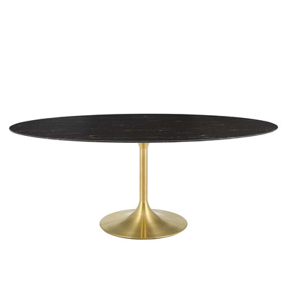 Lippa 78" Oval Artificial Marble Dining Table, Artificial Marble, Metal Steel, Gold Black, 21209