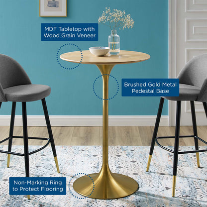 Lippa 28" Wood Bar Table, Wood, Metal Steel, Gold Brown Natural, 21211