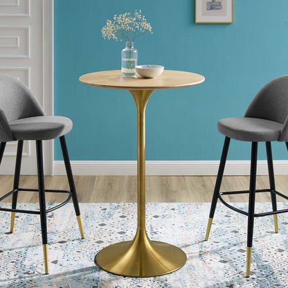 Lippa 28" Wood Bar Table, Wood, Metal Steel, Gold Brown Natural, 21211