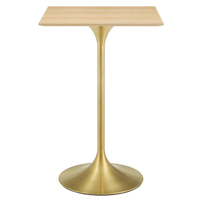 Lippa 28" Square Wood Bar Table, Wood, Metal Steel, Gold Brown Natural, 21213