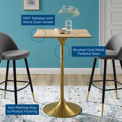 Lippa 28" Square Wood Bar Table, Wood, Metal Steel, Gold Brown Natural, 21213