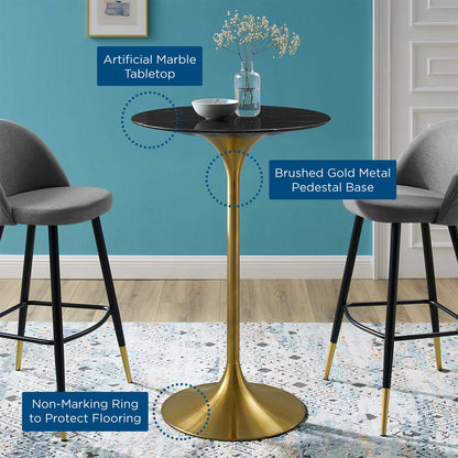 Lippa 28" Artificial Marble Bar Table, Artificial Marble, Metal Steel, Gold Black, 21214