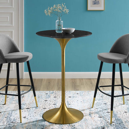 Lippa 28" Artificial Marble Bar Table, Artificial Marble, Metal Steel, Gold Black, 21214