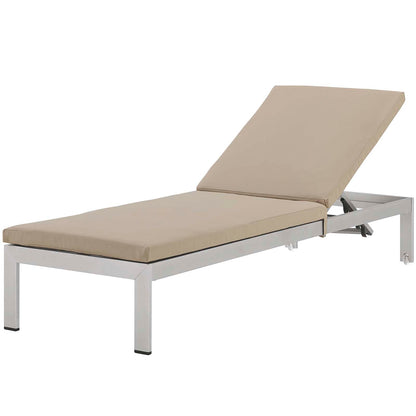 Shore Outdoor Patio Aluminum Chaise with Cushions, Aluminum, Metal, Steel, Silver Beige, 21215