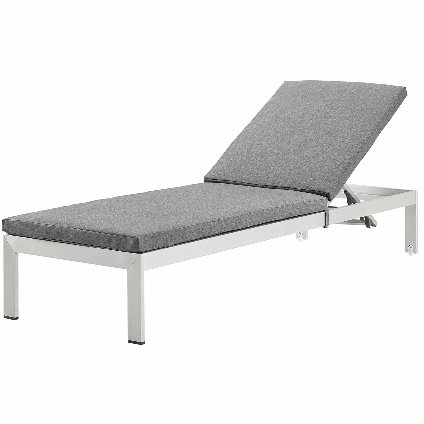 Shore Outdoor Patio Aluminum Chaise with Cushions, Aluminum, Metal, Steel, Silver Grey Gray, 21216