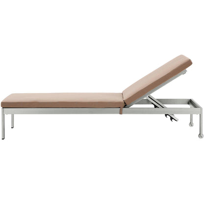 Shore Outdoor Patio Aluminum Chaise with Cushions, Aluminum, Metal, Steel, Silver Brown, 21217
