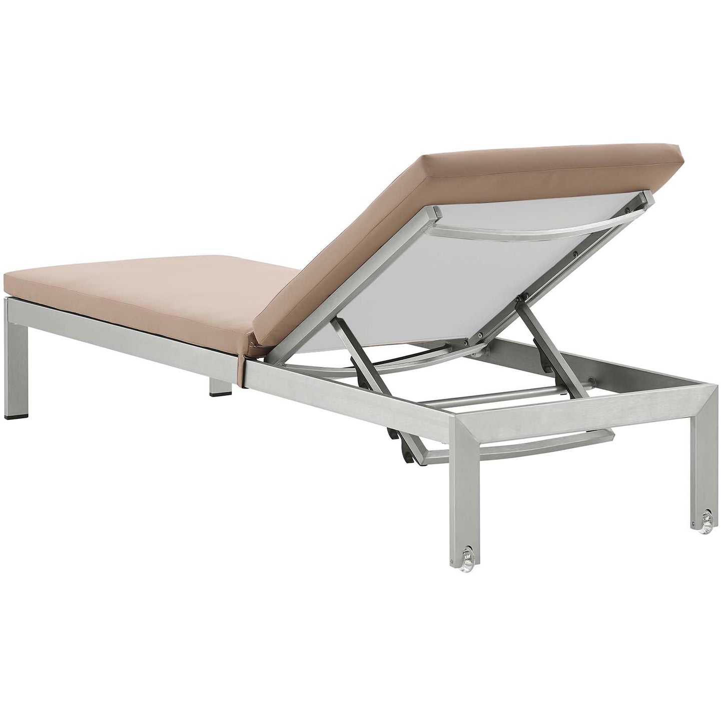 Shore Outdoor Patio Aluminum Chaise with Cushions, Aluminum, Metal, Steel, Silver Brown, 21217