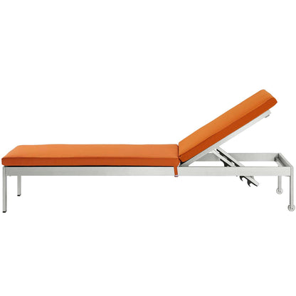 Shore Outdoor Patio Aluminum Chaise with Cushions, Aluminum, Metal, Steel, Silver Orange, 21219