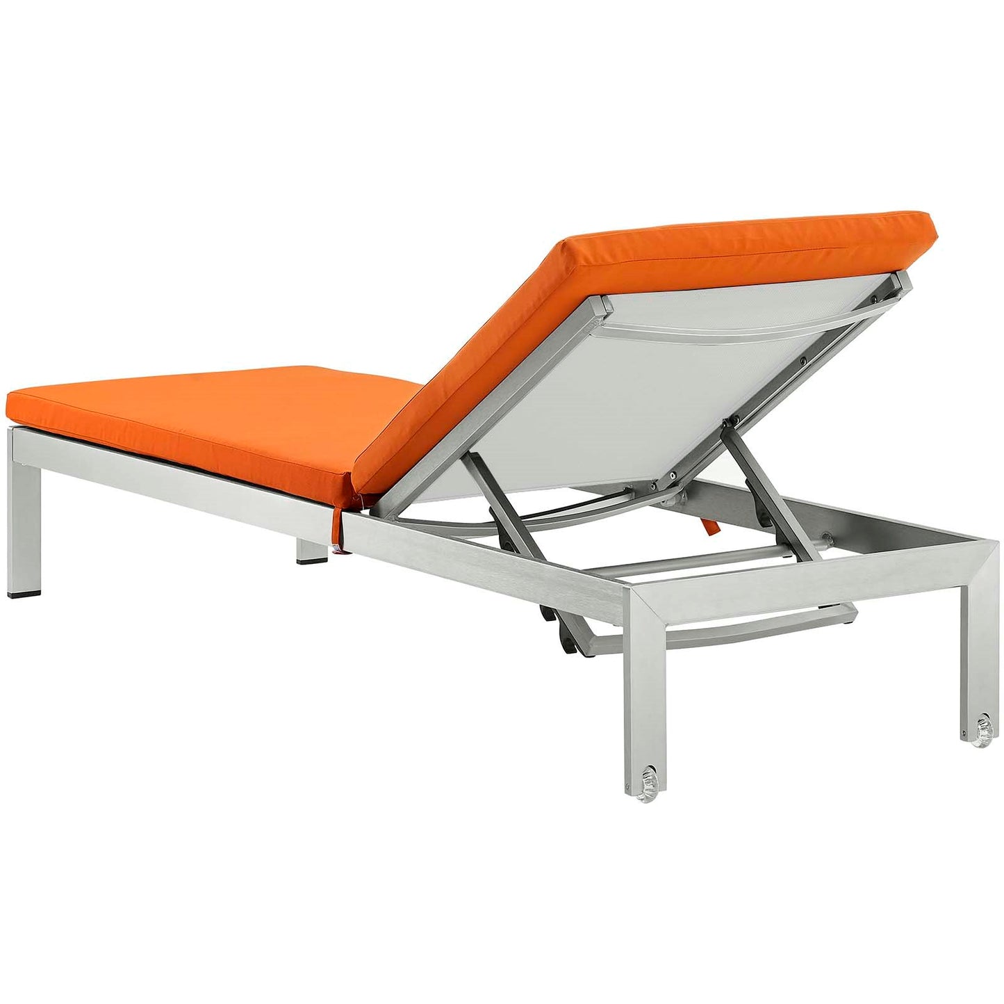 Shore Outdoor Patio Aluminum Chaise with Cushions, Aluminum, Metal, Steel, Silver Orange, 21219