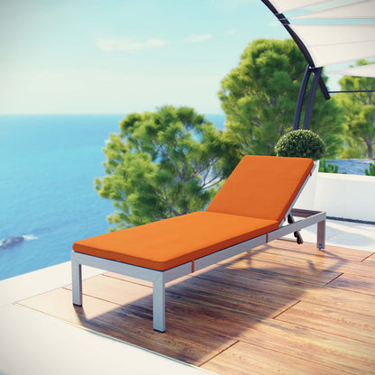 Shore Outdoor Patio Aluminum Chaise with Cushions, Aluminum, Metal, Steel, Silver Orange, 21219