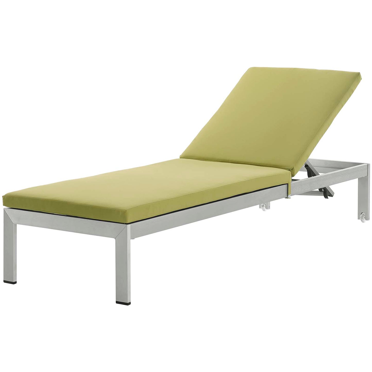 Shore Outdoor Patio Aluminum Chaise with Cushions, Aluminum, Metal, Steel, Silver Green, 21220
