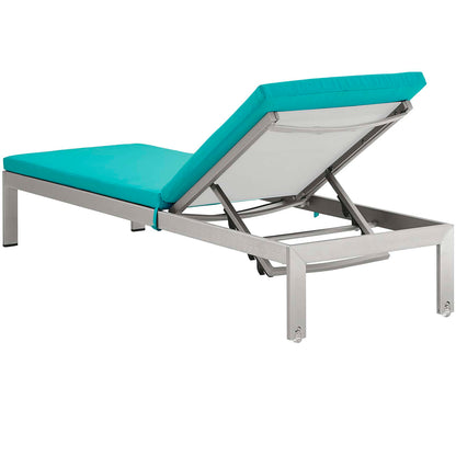 Shore Outdoor Patio Aluminum Chaise with Cushions, Aluminum, Metal, Steel, Silver Blue, 21221
