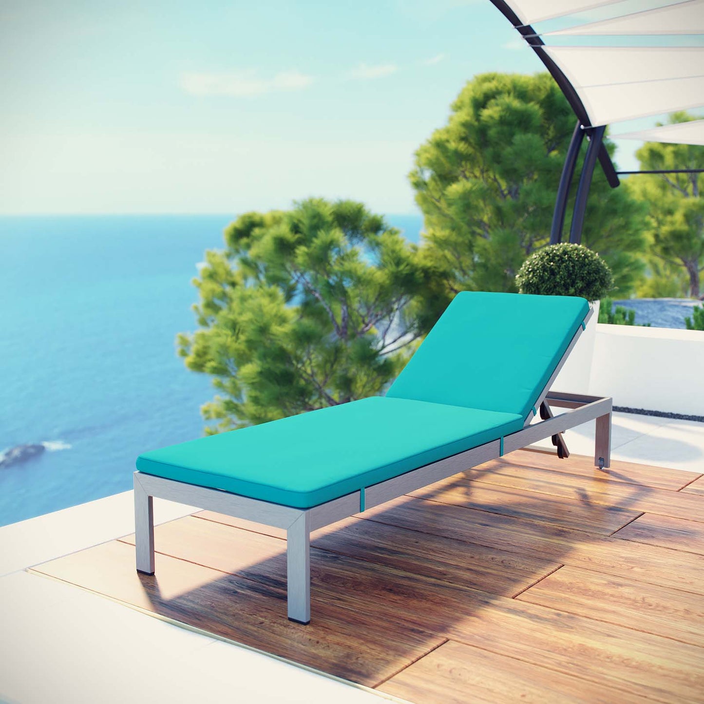 Shore Outdoor Patio Aluminum Chaise with Cushions, Aluminum, Metal, Steel, Silver Blue, 21221