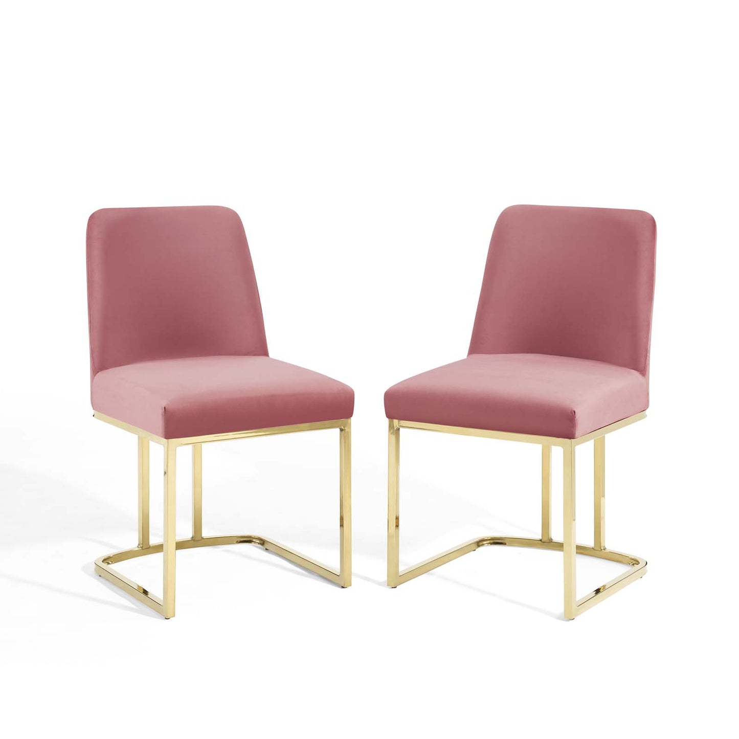 Amplify Sled Base Performance Velvet Dining Chairs - Set of 2, Velvet, Metal Steel, Gold Pink, 21222