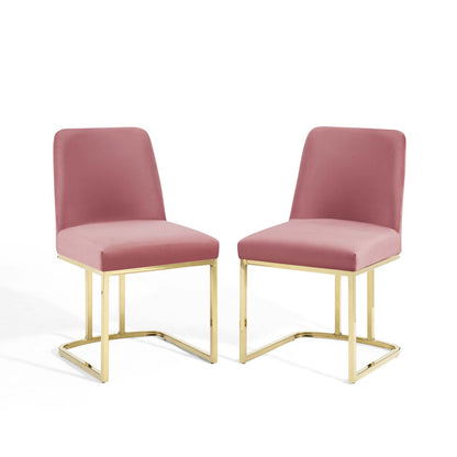 Amplify Sled Base Performance Velvet Dining Chairs - Set of 2, Velvet, Metal Steel, Gold Pink, 21222