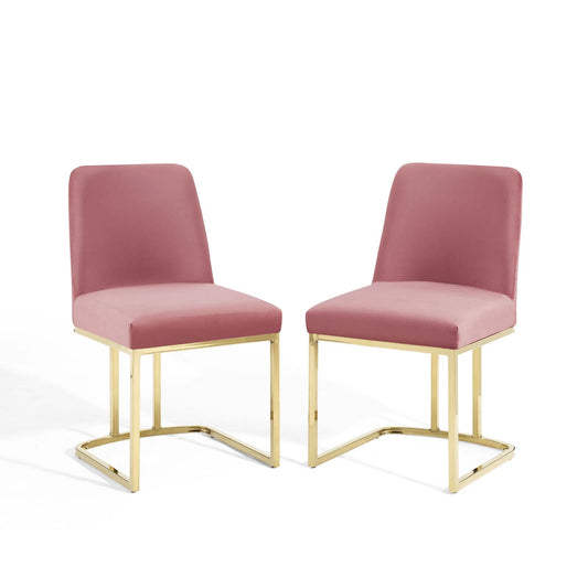 Amplify Sled Base Performance Velvet Dining Chairs - Set of 2, Velvet, Metal Steel, Gold Pink, 21222