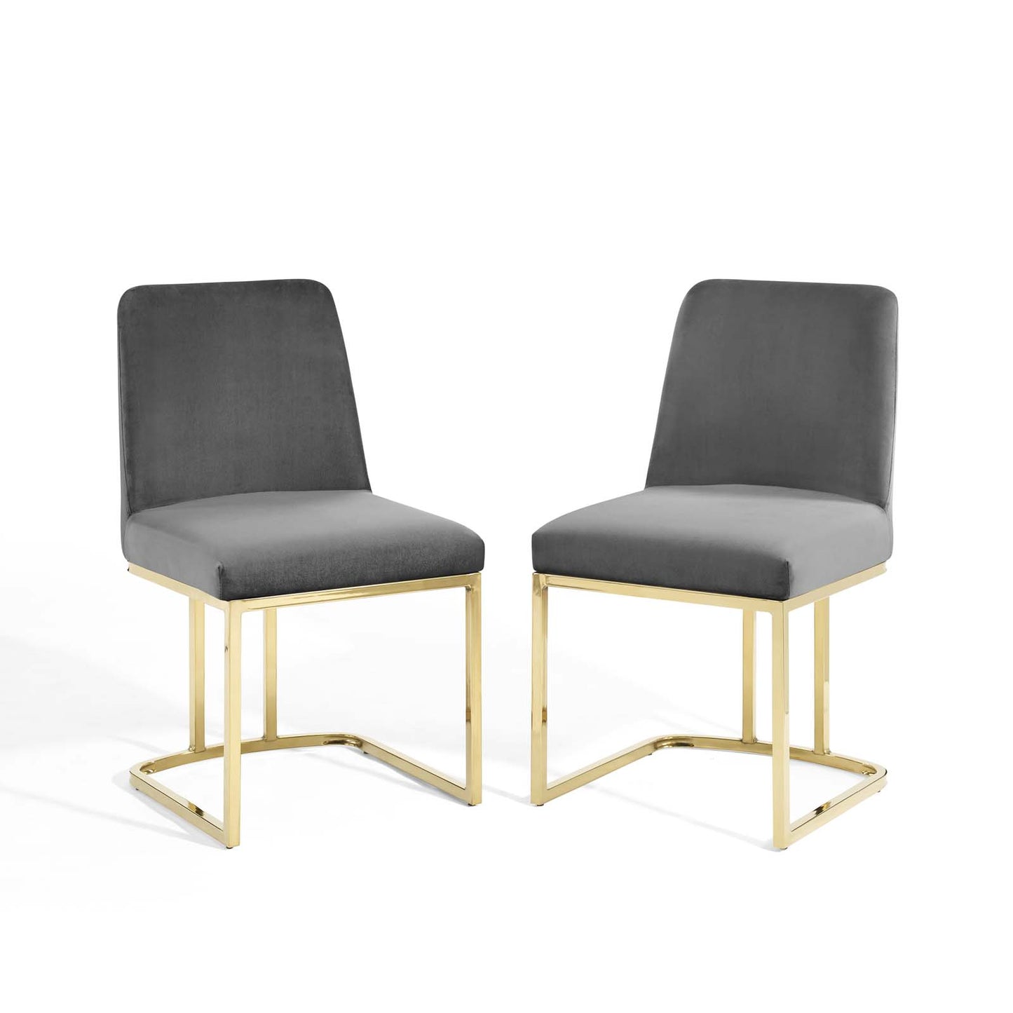 Amplify Sled Base Performance Velvet Dining Chairs - Set of 2, Velvet, Metal Steel, Gold Grey Gray, 21223