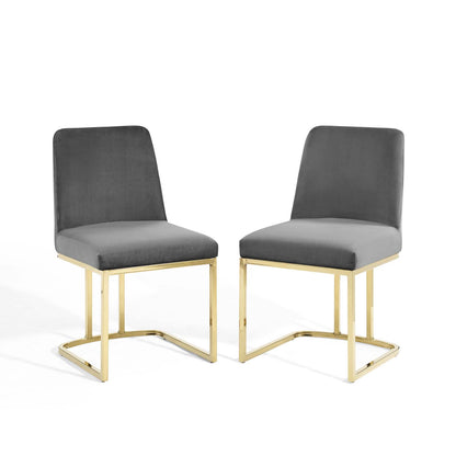 Amplify Sled Base Performance Velvet Dining Chairs - Set of 2, Velvet, Metal Steel, Gold Grey Gray, 21223