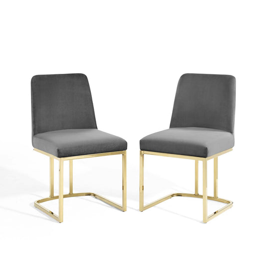 Amplify Sled Base Performance Velvet Dining Chairs - Set of 2, Velvet, Metal Steel, Gold Grey Gray, 21223
