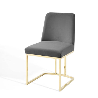 Amplify Sled Base Performance Velvet Dining Chairs - Set of 2, Velvet, Metal Steel, Gold Grey Gray, 21223