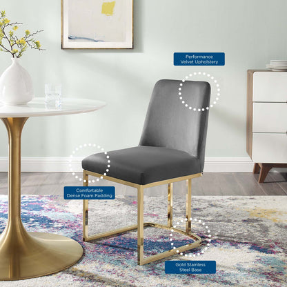 Amplify Sled Base Performance Velvet Dining Chairs - Set of 2, Velvet, Metal Steel, Gold Grey Gray, 21223