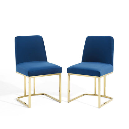 Amplify Sled Base Performance Velvet Dining Chairs - Set of 2, Velvet, Metal Steel, Gold Blue Navy, 21224