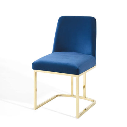 Amplify Sled Base Performance Velvet Dining Chairs - Set of 2, Velvet, Metal Steel, Gold Blue Navy, 21224