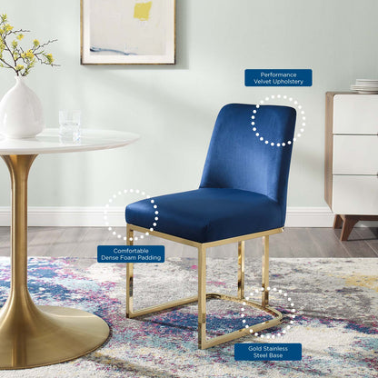 Amplify Sled Base Performance Velvet Dining Chairs - Set of 2, Velvet, Metal Steel, Gold Blue Navy, 21224