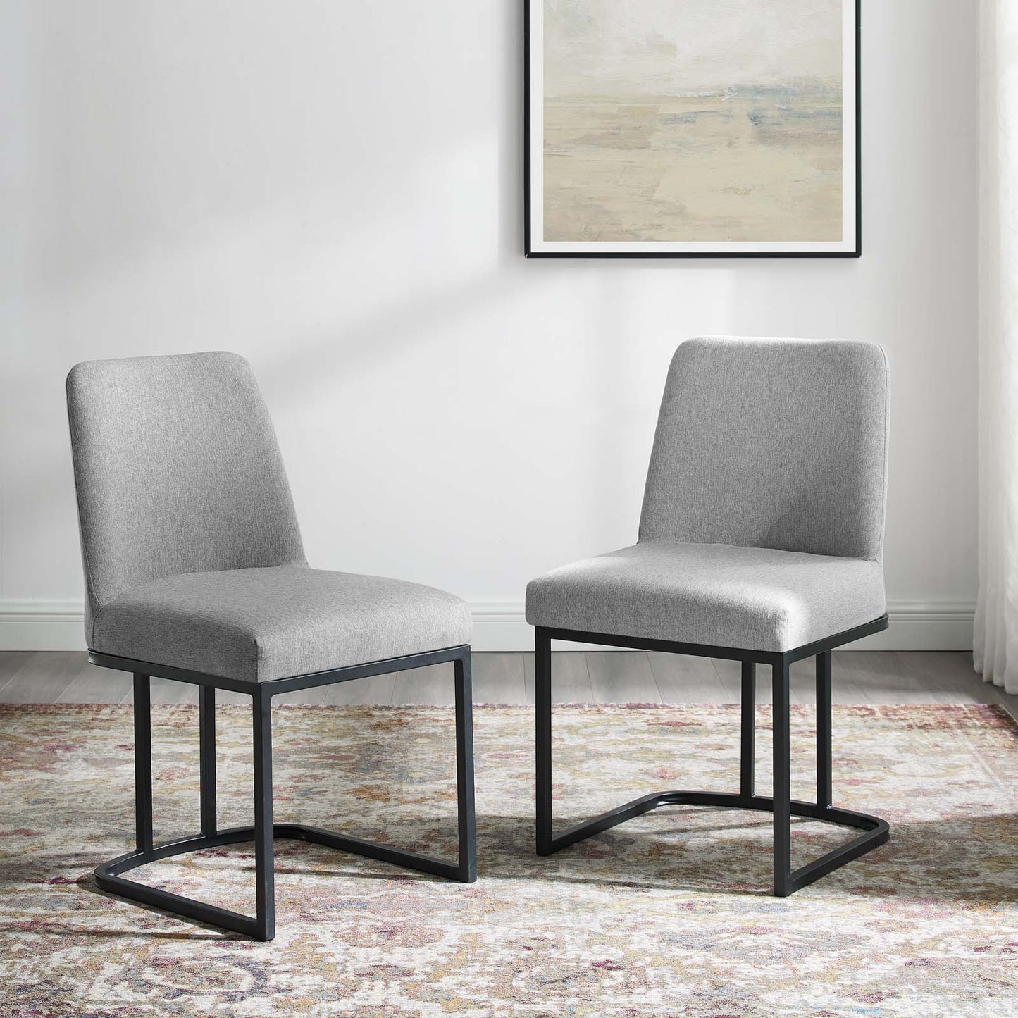 Amplify Sled Base Upholstered Fabric Dining Chairs - Set of 2, Fabric, Metal Steel, Black Grey Gray, 21225