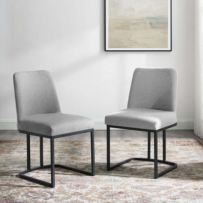 Amplify Sled Base Upholstered Fabric Dining Chairs - Set of 2, Fabric, Metal Steel, Black Grey Gray, 21225