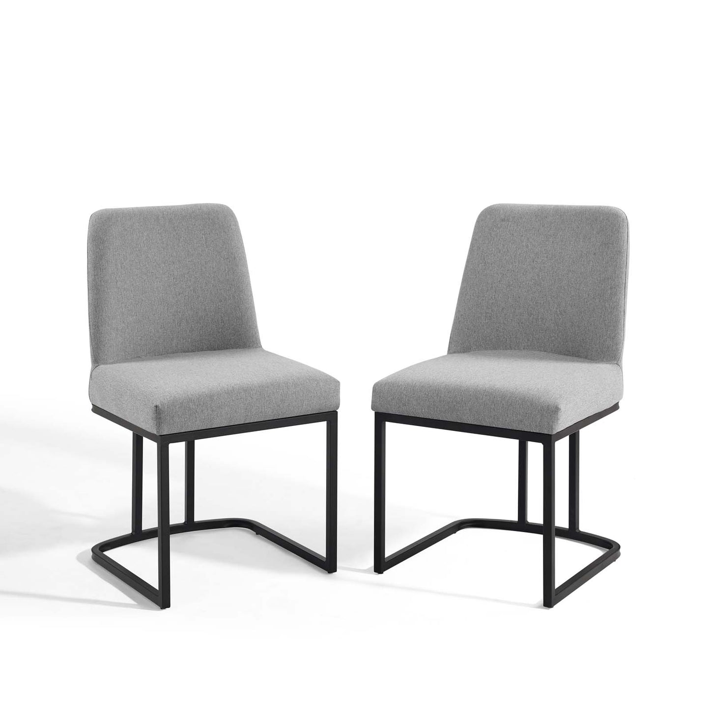 Amplify Sled Base Upholstered Fabric Dining Chairs - Set of 2, Fabric, Metal Steel, Black Grey Gray, 21225