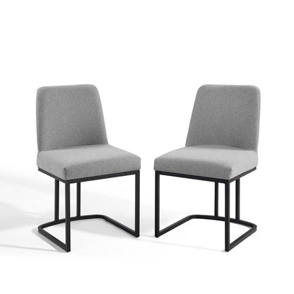 Amplify Sled Base Upholstered Fabric Dining Chairs - Set of 2, Fabric, Metal Steel, Black Grey Gray, 21225