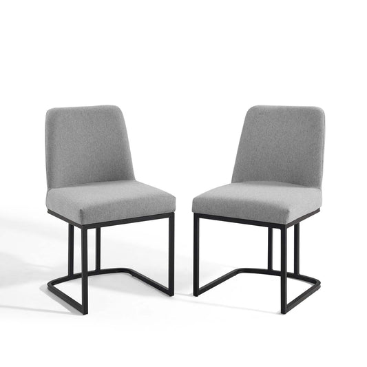 Amplify Sled Base Upholstered Fabric Dining Chairs - Set of 2, Fabric, Metal Steel, Black Grey Gray, 21225