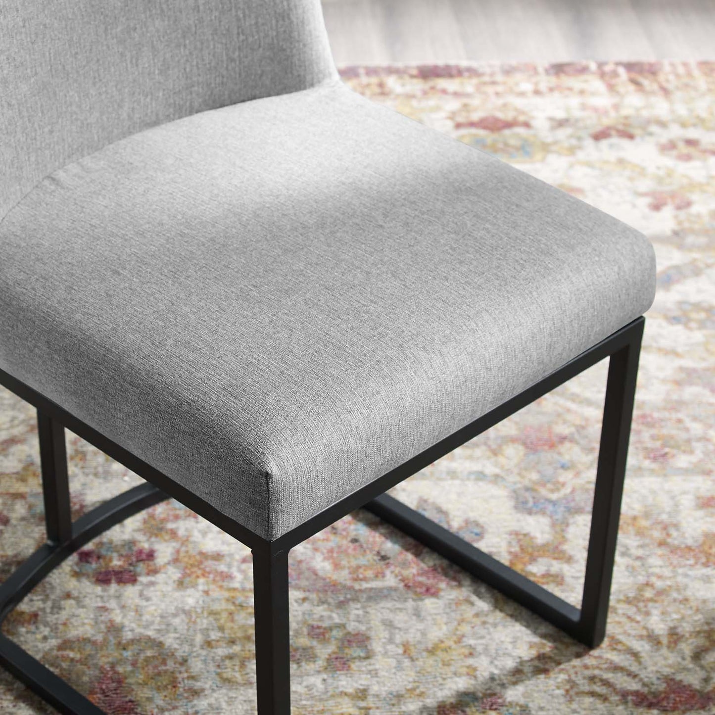 Amplify Sled Base Upholstered Fabric Dining Chairs - Set of 2, Fabric, Metal Steel, Black Grey Gray, 21225