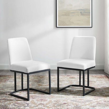 Amplify Sled Base Upholstered Fabric Dining Chairs - Set of 2, Fabric, Metal Steel, Black White, 21226
