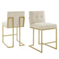 Privy Counter Stool Upholstered Fabric Set of 2, Fabric, Metal Steel, Gold Beige, 21227