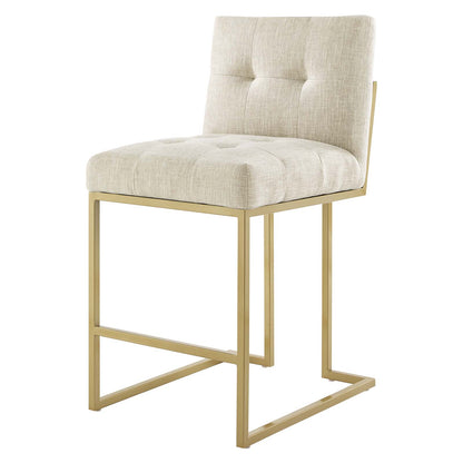 Privy Counter Stool Upholstered Fabric Set of 2, Fabric, Metal Steel, Gold Beige, 21227