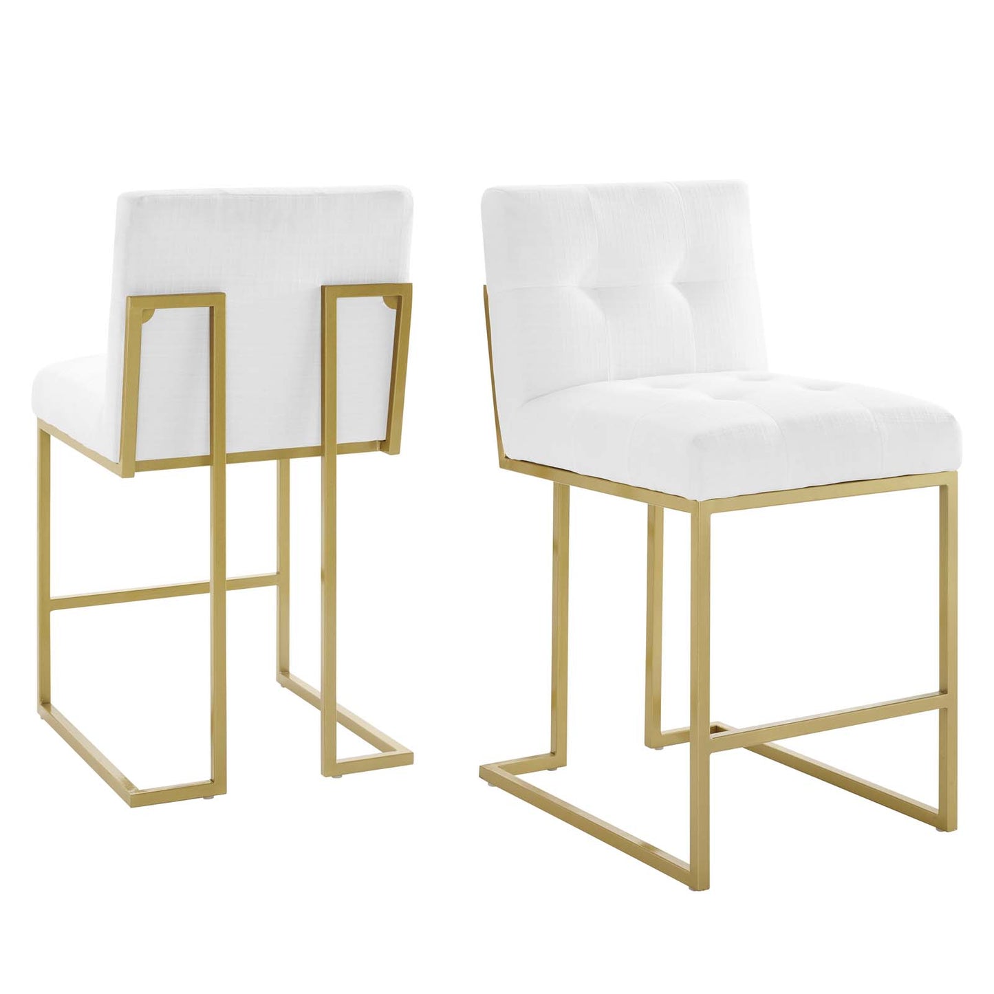 Privy Counter Stool Upholstered Fabric Set of 2, Fabric, Metal Steel, Gold White, 21228