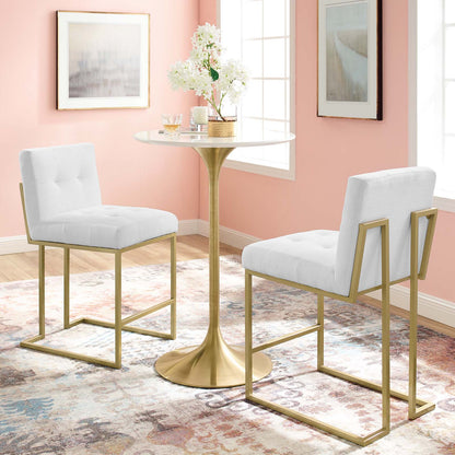 Privy Counter Stool Upholstered Fabric Set of 2, Fabric, Metal Steel, Gold White, 21228