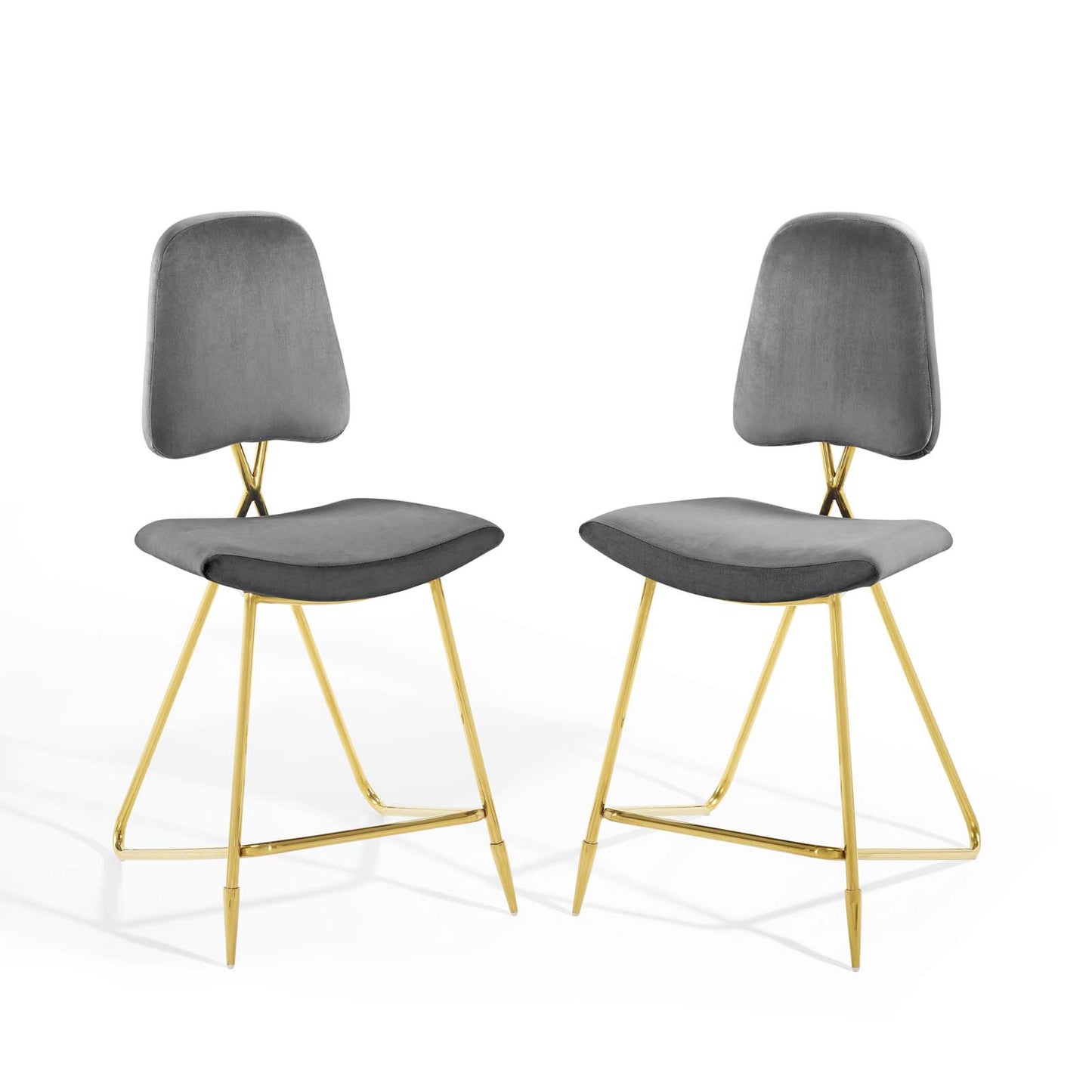 Ponder Counter Stool Performance Velvet Set of 2, Velvet, Metal Steel, Grey Gray, 21230