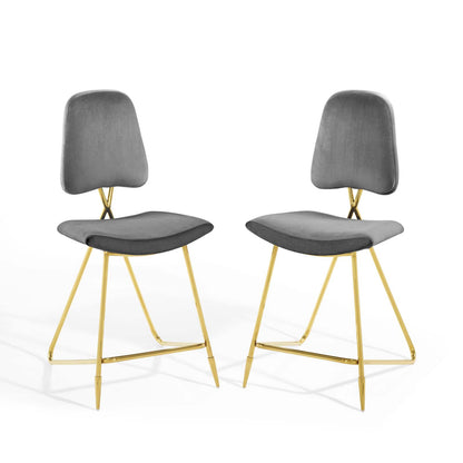 Ponder Counter Stool Performance Velvet Set of 2, Velvet, Metal Steel, Grey Gray, 21230