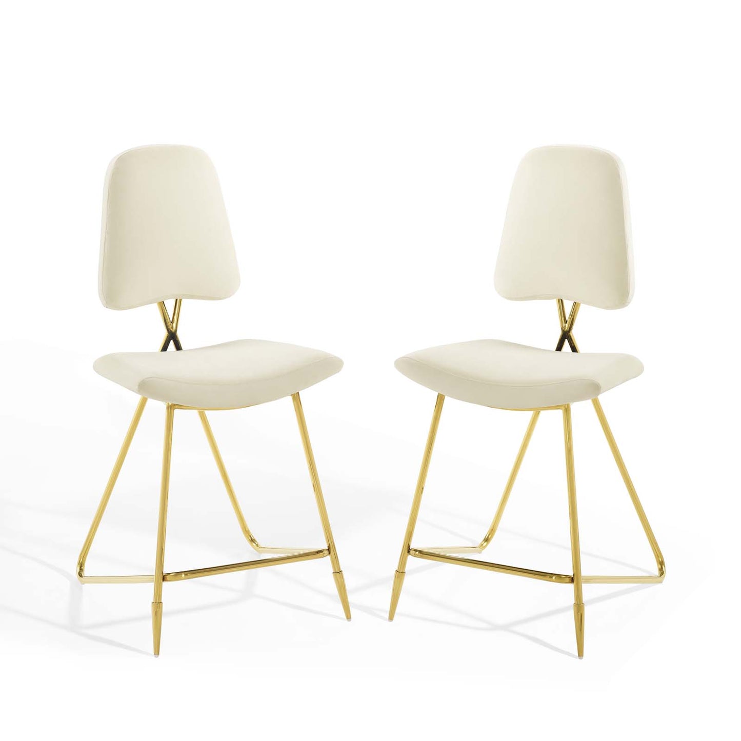 Ponder Counter Stool Performance Velvet Set of 2, Velvet, Metal Steel, Ivory White, 21231