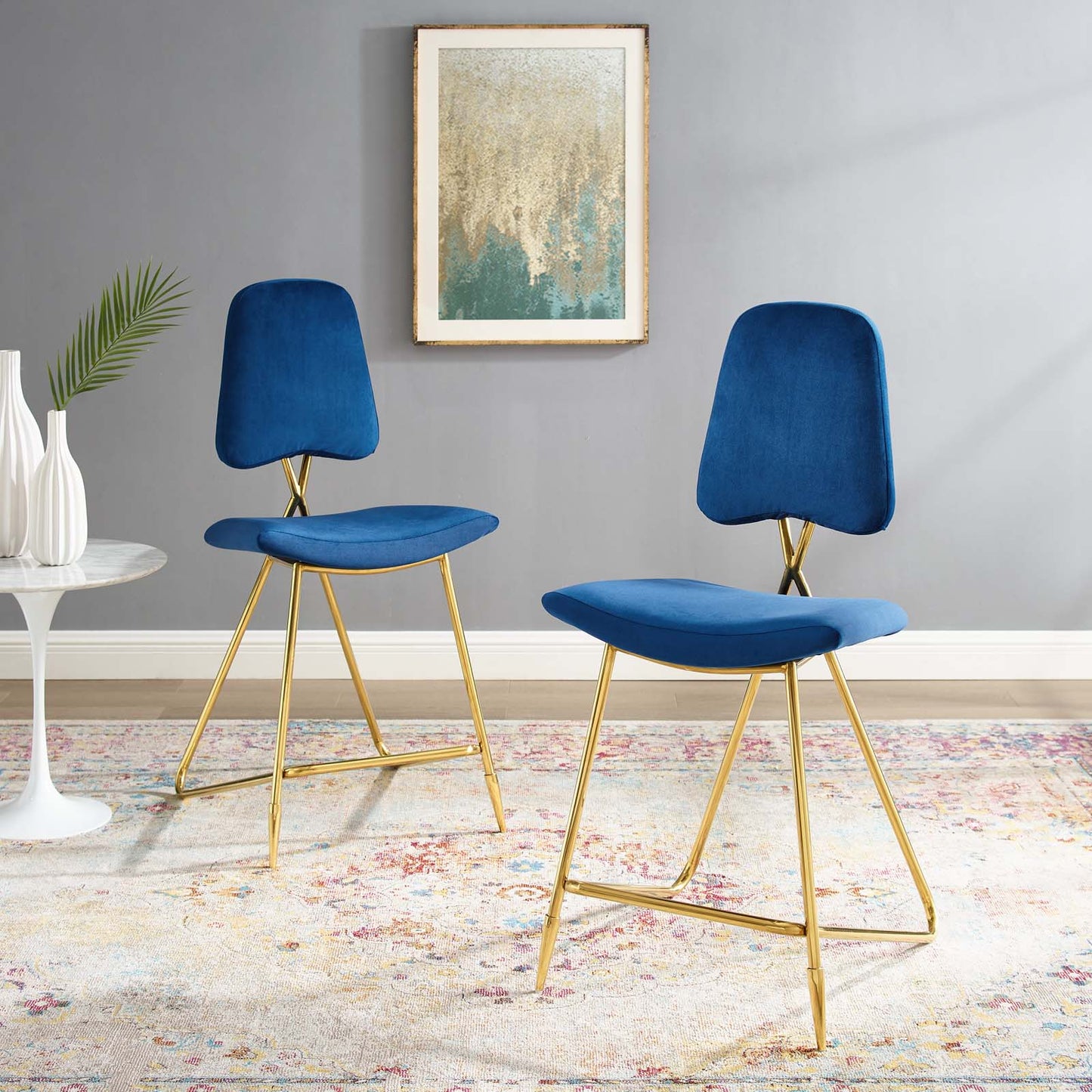 Ponder Counter Stool Performance Velvet Set of 2, Velvet, Metal Steel, Blue Navy, 21232
