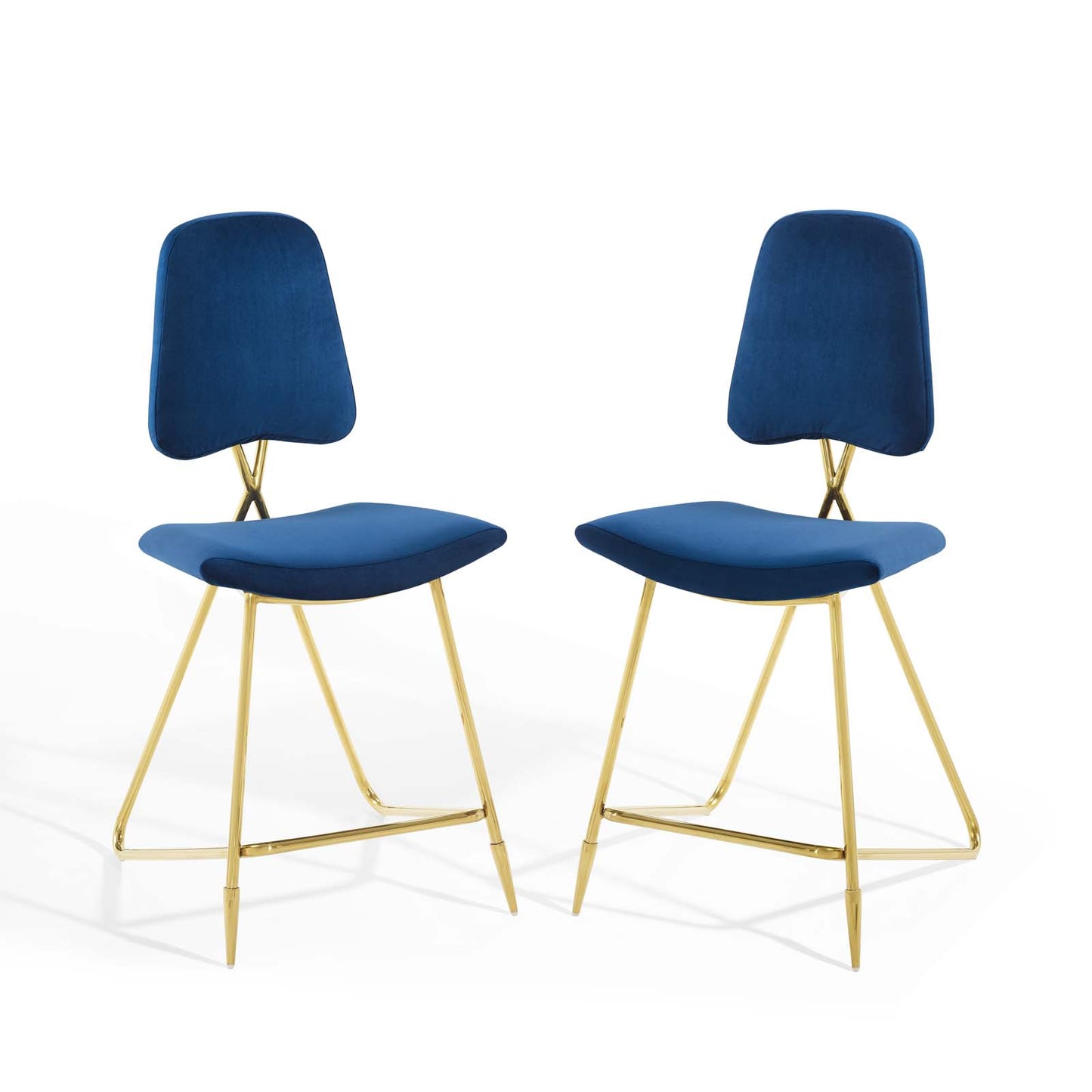 Ponder Counter Stool Performance Velvet Set of 2, Velvet, Metal Steel, Blue Navy, 21232